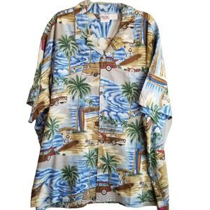 Vintage Barefoot‎ In Paradise 6XL Hawaiian Shirt Rayon Cotton Surfboards Cars